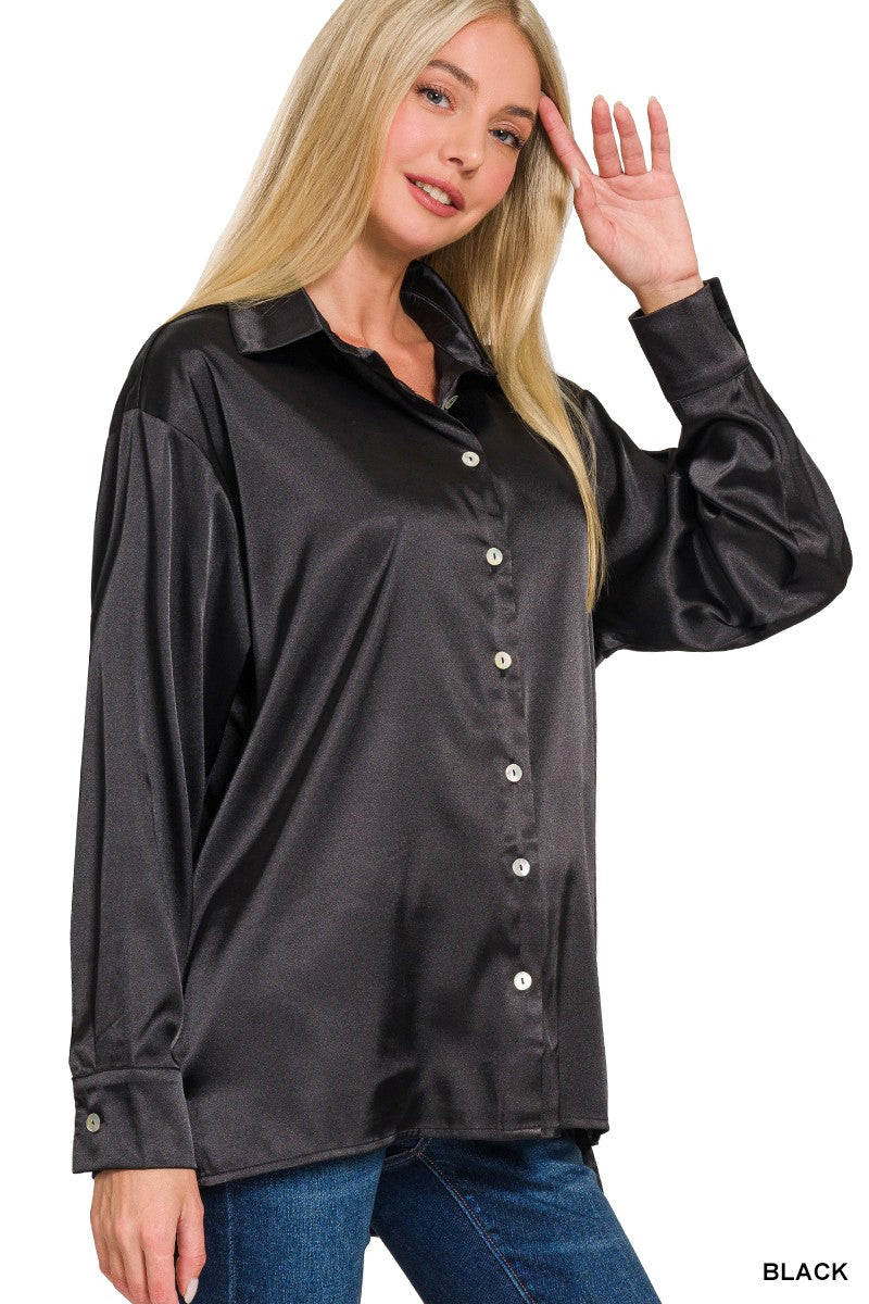 black satin button down blouse