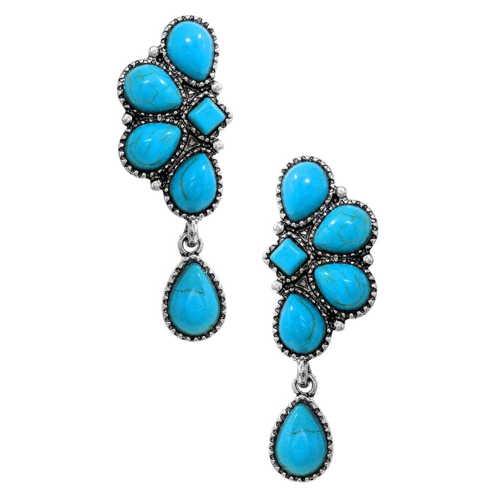 Turquoise teardrop earrings on a white background