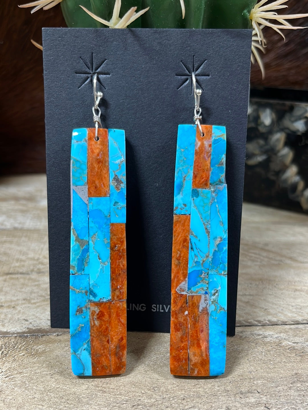 Venti Sterling Turquoise Spiny Slab Earrings - 2.75"
