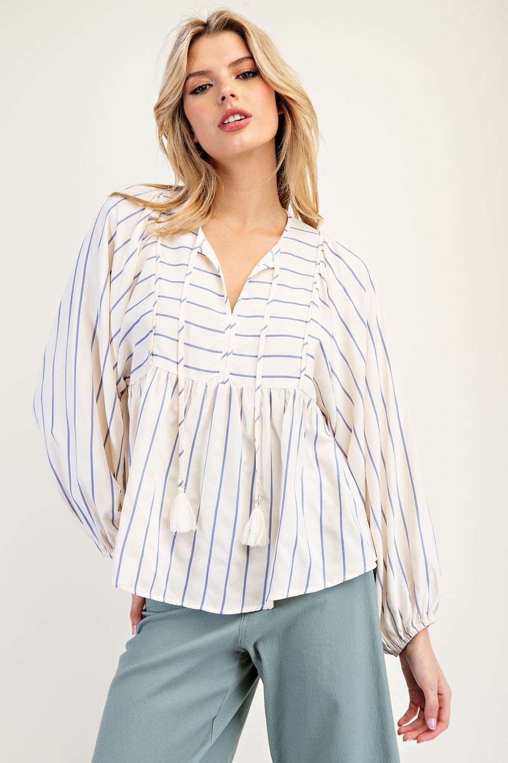 Jen Tie Front Striped Blouse
