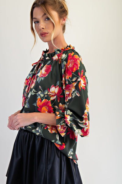Hunter Green Floral Printed Blouse
