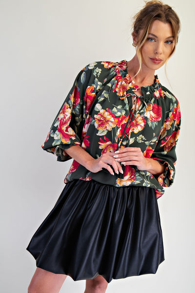 Hunter Green Floral Printed Blouse
