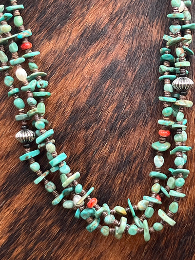 Bimini Tumbled Turquoise, Spiny & Pearl Triple Strand Necklace - 30"