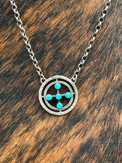 Ainsley 4 Stone Turquoise Double Circle Necklace - 18"