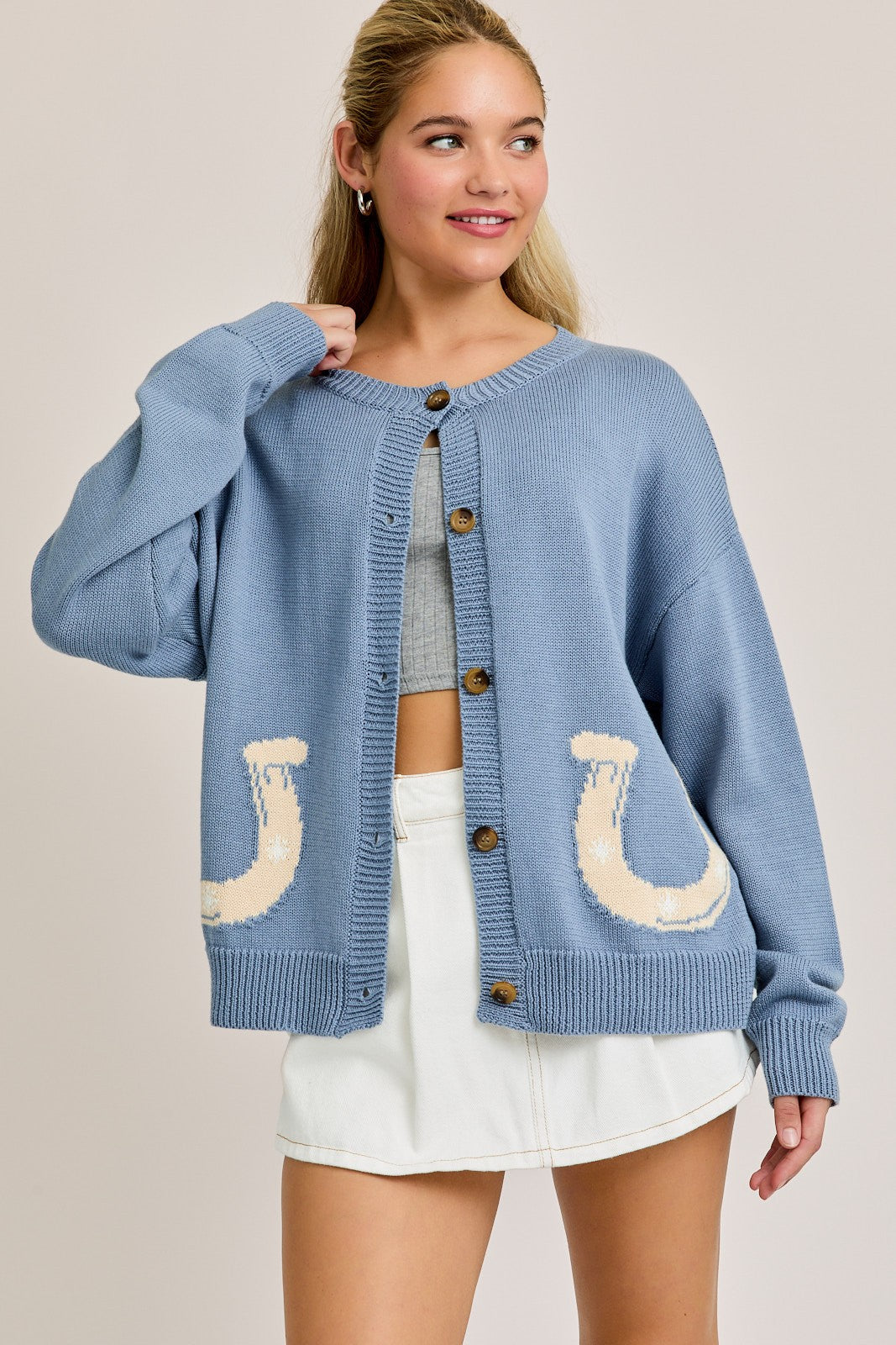 Karlie Horseshoe Round Neck Cardigan