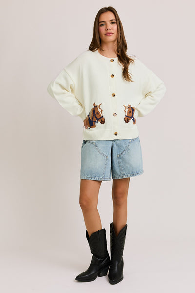 Jenny Horse Button Up Round Neck Cardigan