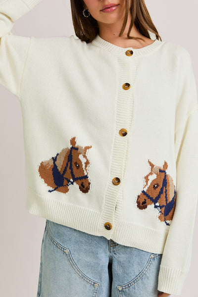 Jenny Horse Button Up Round Neck Cardigan