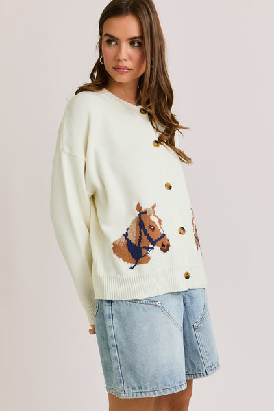 Jenny Horse Button Up Round Neck Cardigan
