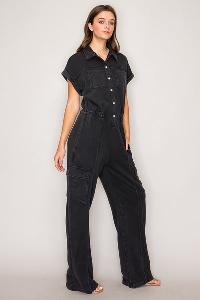 Washed Black Denim Jumpsuit