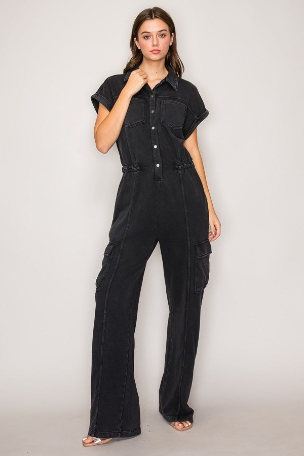 Washed Black Denim Jumpsuit