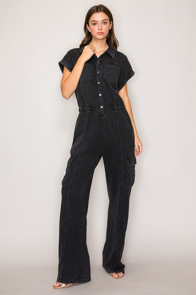 Washed Black Denim Jumpsuit