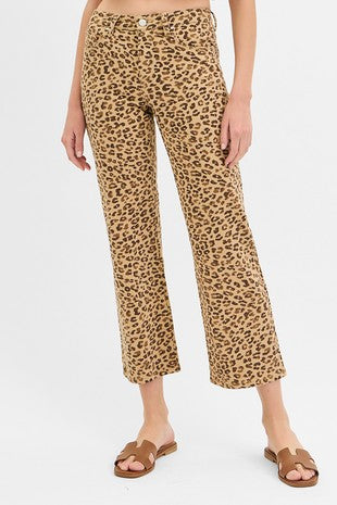 Risen Leopard Mid Rise Ankle Slim Straight Pants