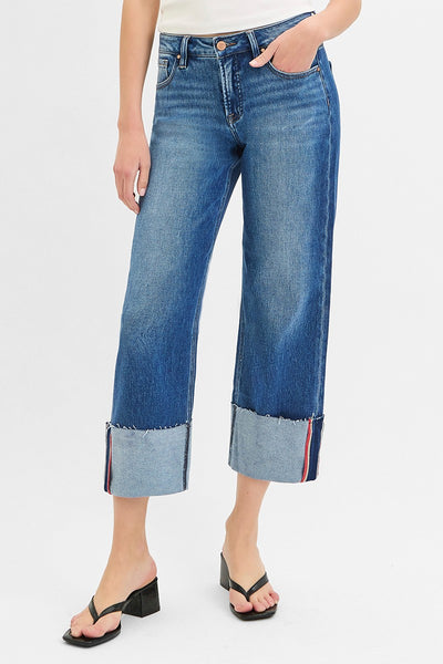 Tummy Control Mid Rise Crop Wide Cuffed Jeans