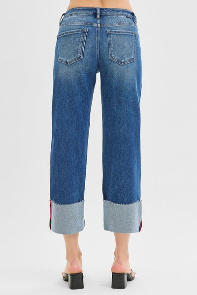 Tummy Control Mid Rise Crop Wide Cuffed Jeans
