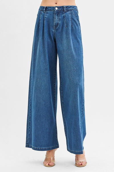 Mid Rise Fit Wide Leg Knit Denim Jeans
