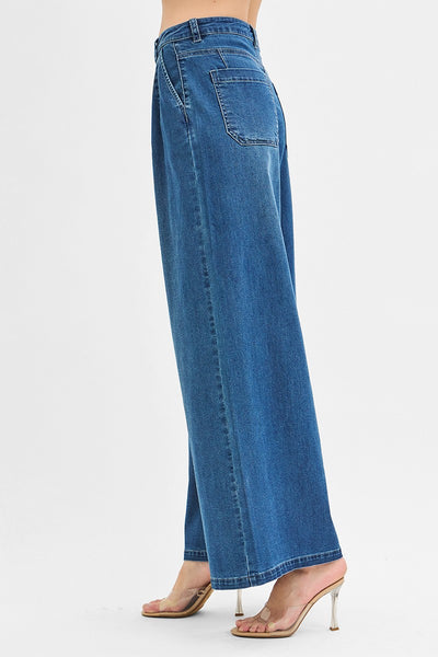 Mid Rise Fit Wide Leg Knit Denim Jeans