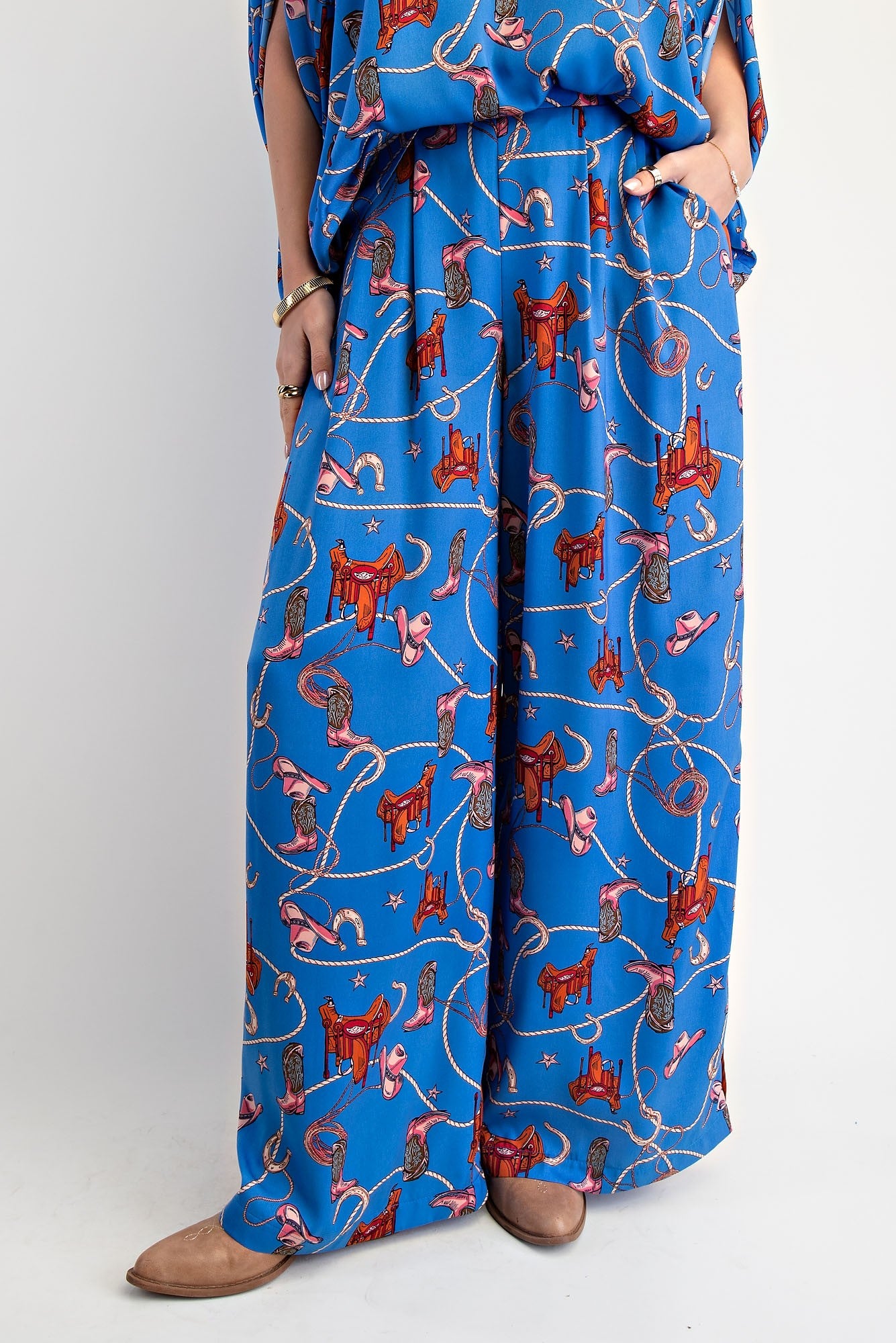 Western Printed Mirabelle Satin Pants