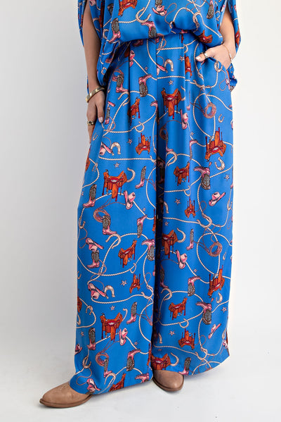 Western Printed Mirabelle Satin Pants