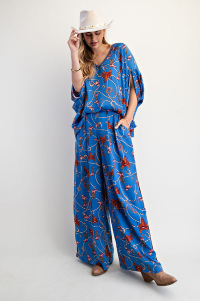 Western Printed Mirabelle Satin Pants