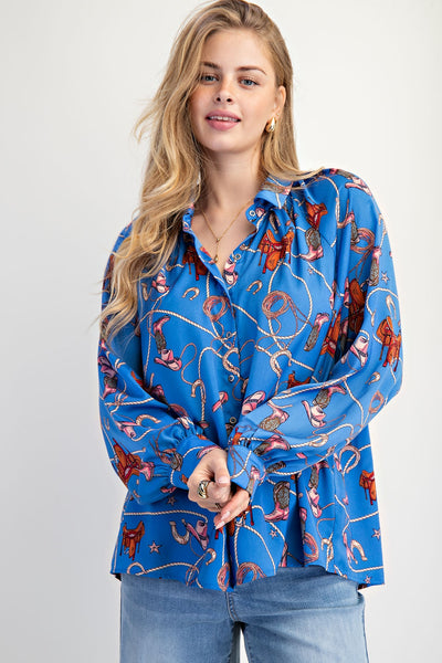 Western Printed Mirabelle Satin Shirt