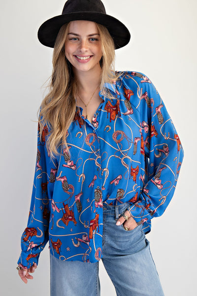 Western Printed Mirabelle Satin Shirt