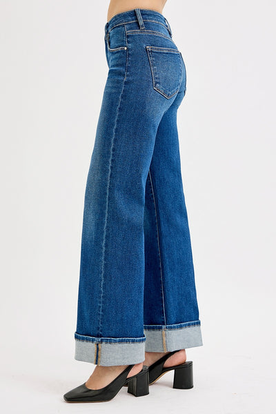 Tummy Control Mid Rise Wide Cuffed Jeans