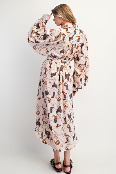 Western Printed Mirabelle Satin Dress