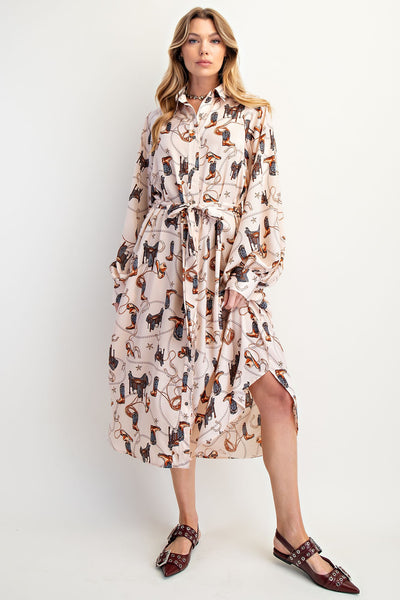 Western Printed Mirabelle Satin Dress