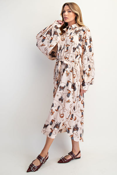 Western Printed Mirabelle Satin Dress