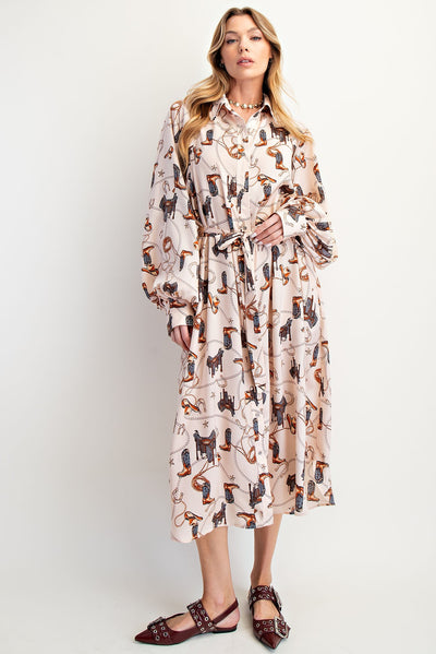 Western Printed Mirabelle Satin Dress