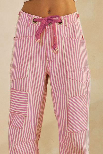 Washed Vintage Stripe Rope String Pants