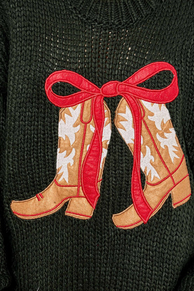 Dark Green Boot Bow Sweater