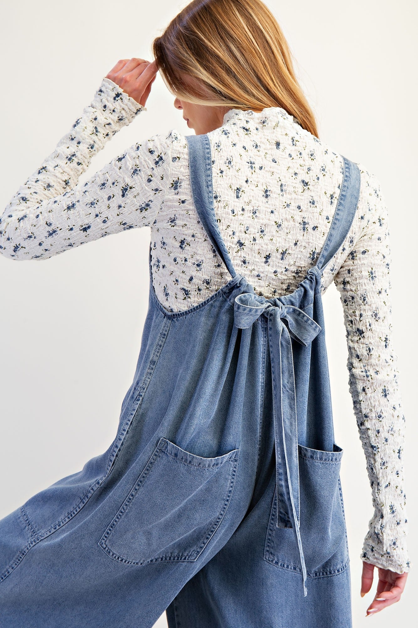 Wide Legs Washed Denim Overalls