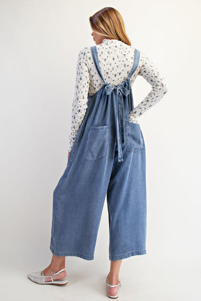 Wide Legs Washed Denim Overalls