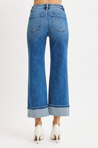 Risen Mid Rise Crop Straight Cuffed Jeans