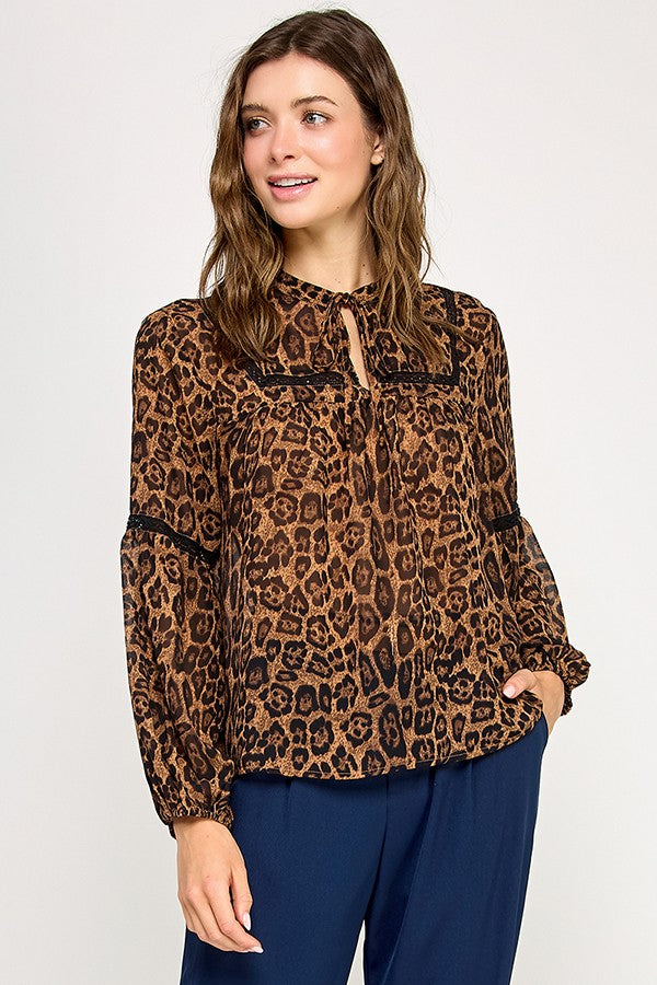 Leopard Semi Sheer Blouse