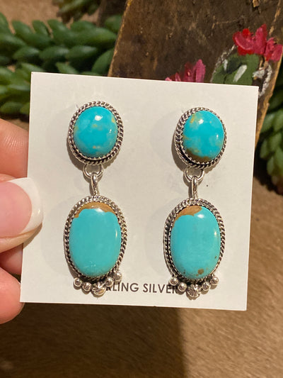 Annie Double Stone Turquoise Sterling Earrings
