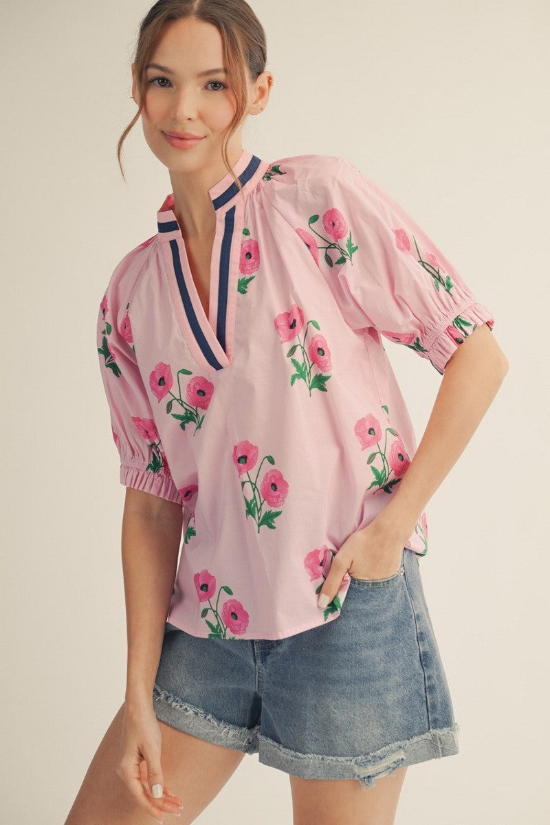 Francine Contrast Neckline Floral Top