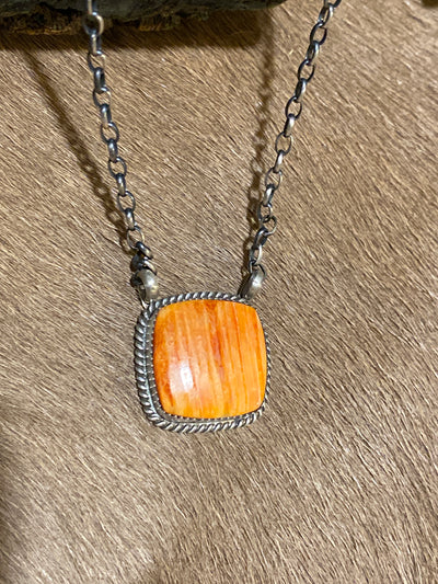 Patterson Roped Sterling .75" Rectangle Stone Link Chain Necklace - 16"