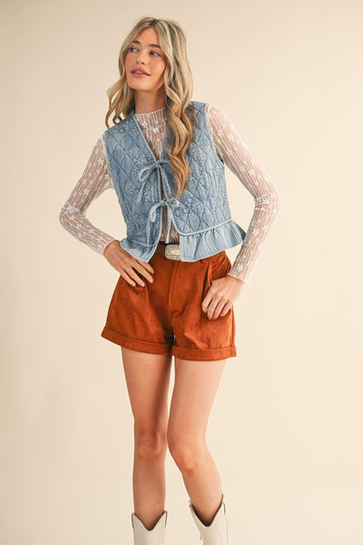 Faux Suede Shorts With Cuffed Hem