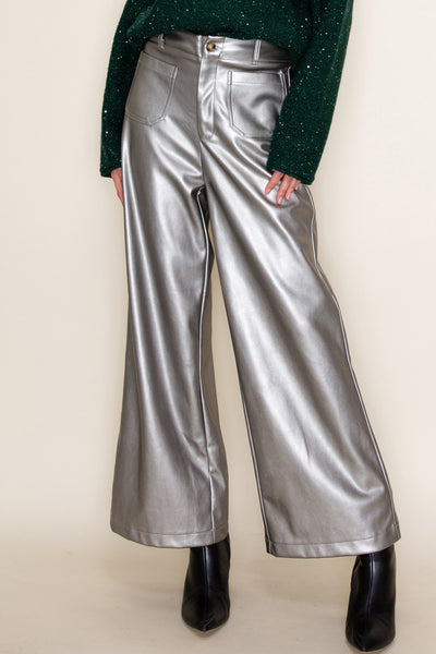 Metallic Grey Wide Leg Pants