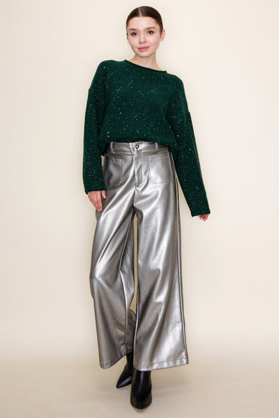 Metallic Grey Wide Leg Pants