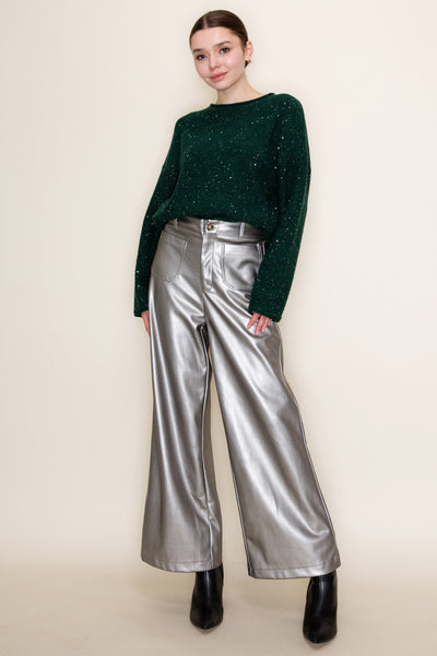 Metallic Grey Wide Leg Pants