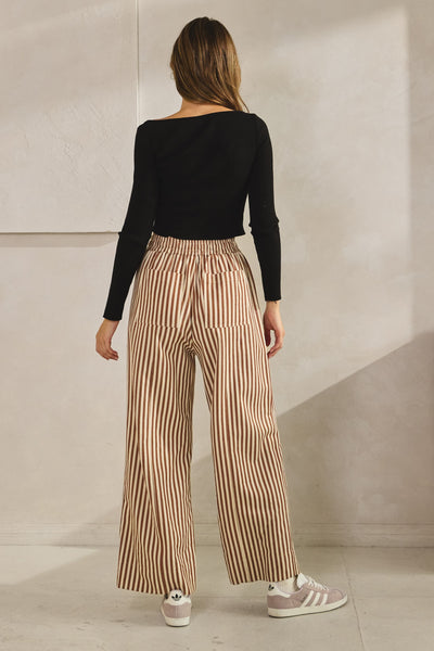 Striped Elastic Waist Pocket String Pants