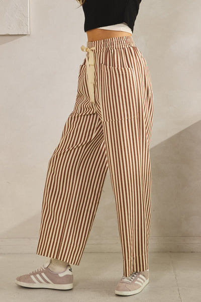 Striped Elastic Waist Pocket String Pants