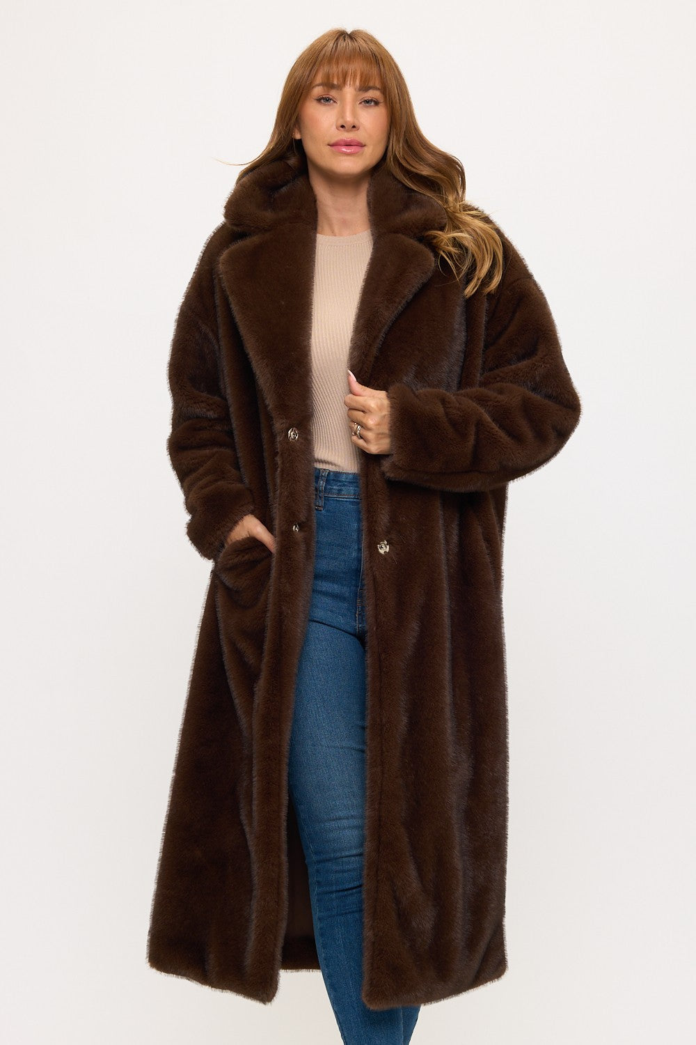 Full Length Faux Fur Duster Coat