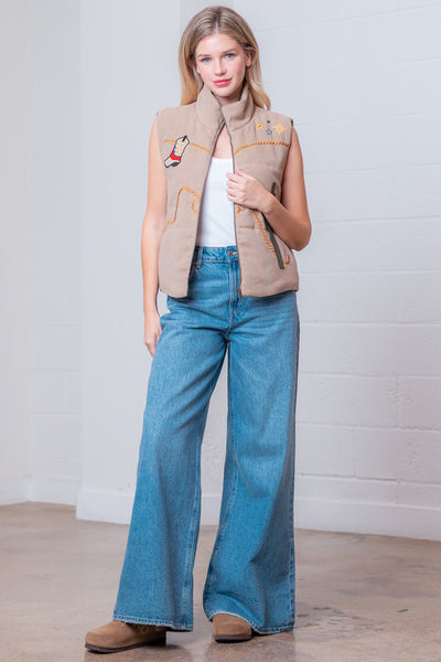 Western Embroidery Mocha Vest