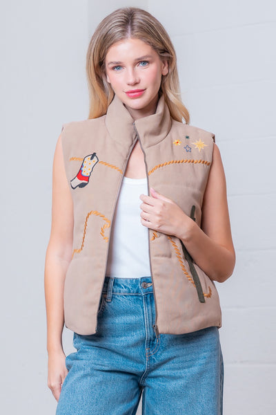 Western Embroidery Mocha Vest