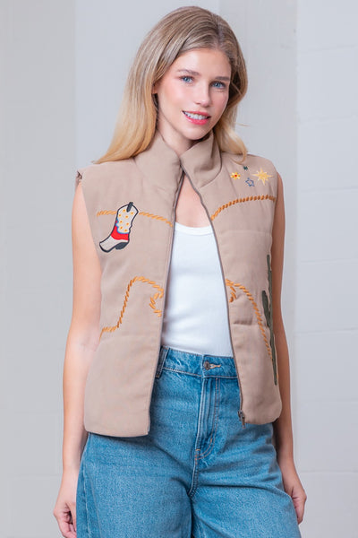 Western Embroidery Mocha Vest