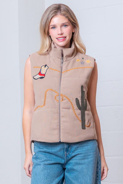 Western Embroidery Mocha Vest